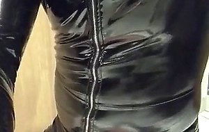 Playing in my black pvc body, nylons and plastic wrap II