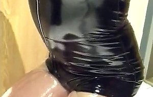 Playing in my black pvc body, nylons and plastic wrap II