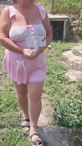 Pink Babydoll Tit Bounce Outdoor Walk
