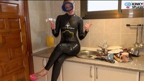 Flooded Mask Dishwashing in Wetsuit & Heels – Wet Mess Fun - AVI