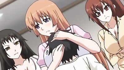 Step sisters get naughty in forbidden hentai gangbang with lucky guy