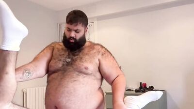 Hairy fat bear finally satisfies his lust with a hot blowjob and hairy pussy pounding