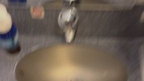 Stroking my GIRLCOCK and GOONING in the Airplane Bathroom