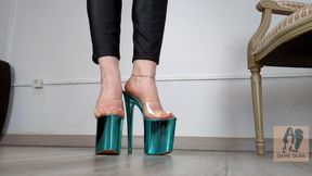 (605) Shoe Collection: Blue Platform Mules - Dame Olga (720p)