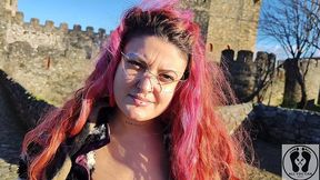 outdoor public bj cum in mouth boobs bouncing in a castle