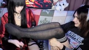 Red Satin Babe Worships Trans Beauty: Foot Play to Hot Ass Licking