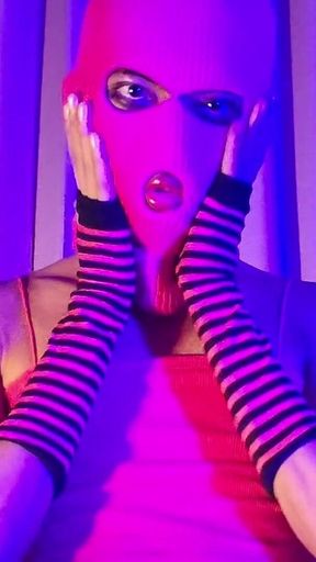 Pink Balaclava Mask Sissy Dyed Pubic Hair Play with a Vibrator