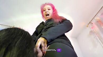 Your gf gets used by my cock while I watch her take the strap on