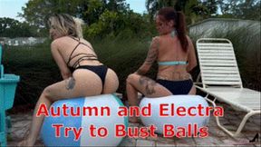 Autumn Bodell and Electra Try to Bust Balls - Inflatable Popping Challenge Beach Balls Ass Fetish Inflatables NonPopping Inflatables Struggling Legs