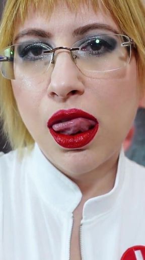 Hot nurse with juicy red lips