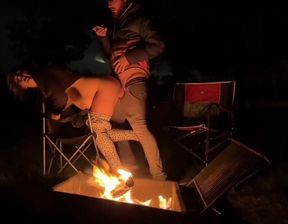 Rough Sex in a Public Park - Big Tits Exposed by the Fire!