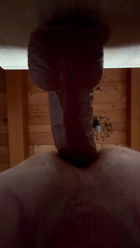 Grandpa fucks himself deeply with his 50 cm cock