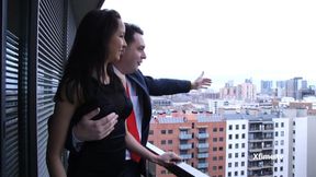 Francys Bell gives a blowjob and footjob to Andrea Dipre