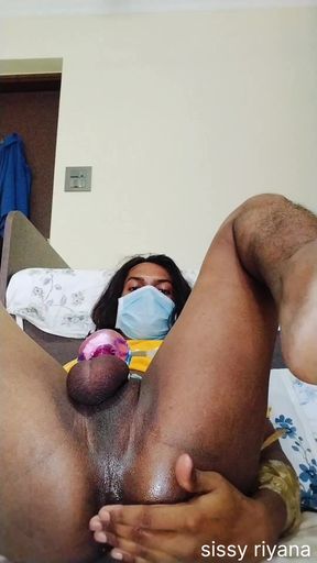 Indian shemale sissy crossdressers fucking dildo in home and handjob