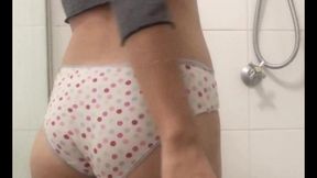 teen busted by housemate peeing panties in the shower