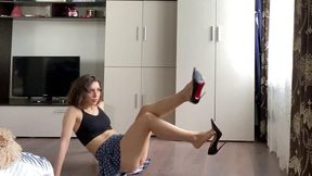 Louboutin so Kate 120 on slippery floor, girl on Louboutin trying to walk on slippery floor, sliding high heels, high heels stuck, high heels on slime, high heels slippery