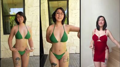 Thick Asian Egirl Masturbating Solo With Cum Dripping On Micro Bikini Public