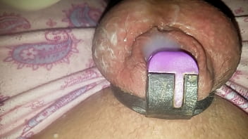 Hands free cumming in chastity