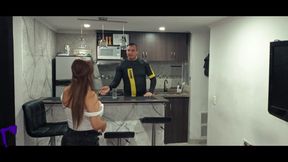 MILF Latina Back From Biking, My Horny Wife Sucks My Cock and Makes Me Cum All Over Her Big Tits