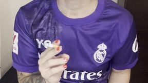 Footballer girlfriend smokes and masturbates with two sex toys