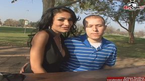 Cuckold husband watch his busty black haired wife enjoy the big cock