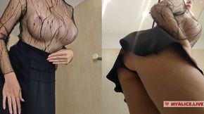 NO BRA Try on haul  View on a blonde with big tits No panties