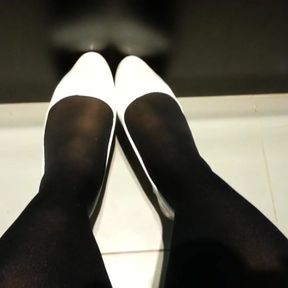 White Patent Pumps with Black Pantyhose Teaser 9