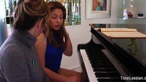 Piano teacher devours hairy snatch of lesbian pupil