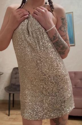 Short dress, high heels teasing