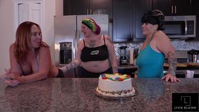eating cake outta cake with a special candle to blow