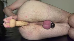 First time Anal organs while caged using dildo