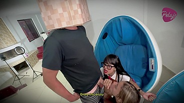 The bully gets a blowjob from two students