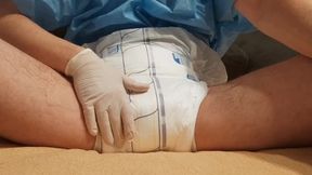 Removing the catheter from the urethra , putting on r and peeing in the diaper, relax