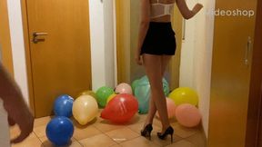 2 girls spitting & bursting balloons