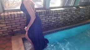 Angel Swims In Her Stunning Blue Evening Gown