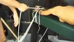Mature milf with curly hair gets bound and toyed in deep anal action