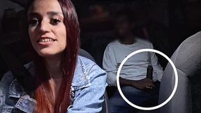Redhead gets caught flashing her ass in the car