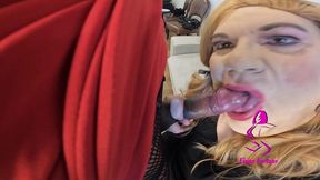 bbc trans dominates fat cd sissy with blowjobs, anal dildo and cum swap