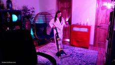 Housewife AmberLily Vacuuming In A White Robe