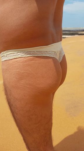 Ladysilva walking in panties on the beach that delights