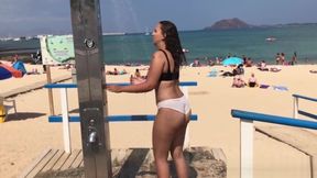 Wet Bikini White Thong Shower teen 18+ close-up