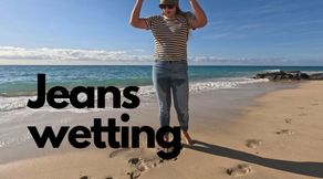 Caught by the Waves: Wet Jeans Desperation on the Beach