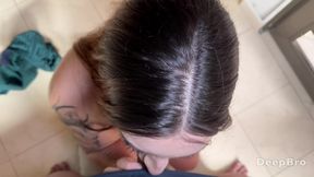 My roommate ended up on her knees giving me an unforgettable blowjob