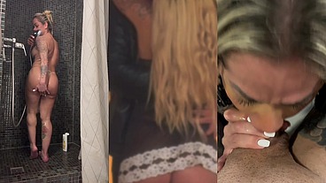 Maitê Hedonê, milf gostosa, goza em Suíça. Gozou no chuveiro e depois fez uma rola gozar na sua boca.