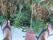 Norwegian Daddy Dick Taking A Piss Outside With Sandals On Half Naked