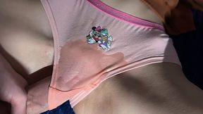 Sensual roommate's panties drenched in cum from intense pussy rubbing