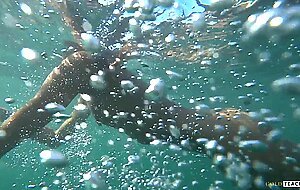 Goldteachers, naked model swims on a public beach in ru