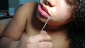 Deep creampie down the slut's throat - after all that fucking, she gets her prize.