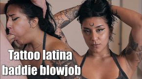 Bad tattoo latina skater chick sucks a big fat cock