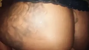 Stepdad's ebony girlfriend sucks huge natural tits